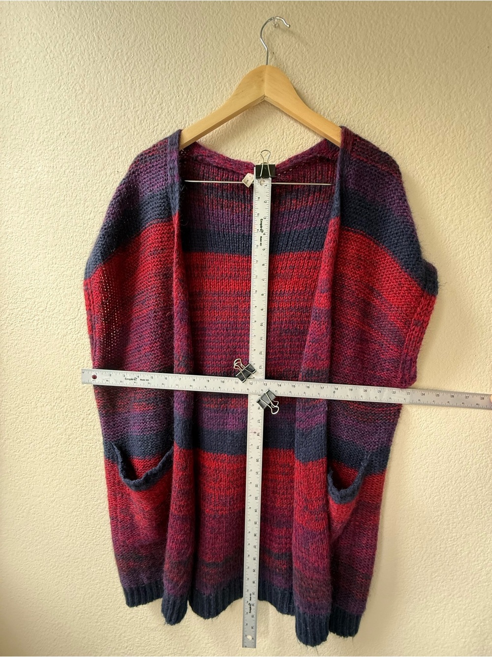 Moth Striped Open-Front Sleeveless Vest in Red and Navy - Picture 8 of 9